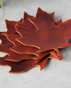Leaf Leather Coasters, Cognac, Side View
