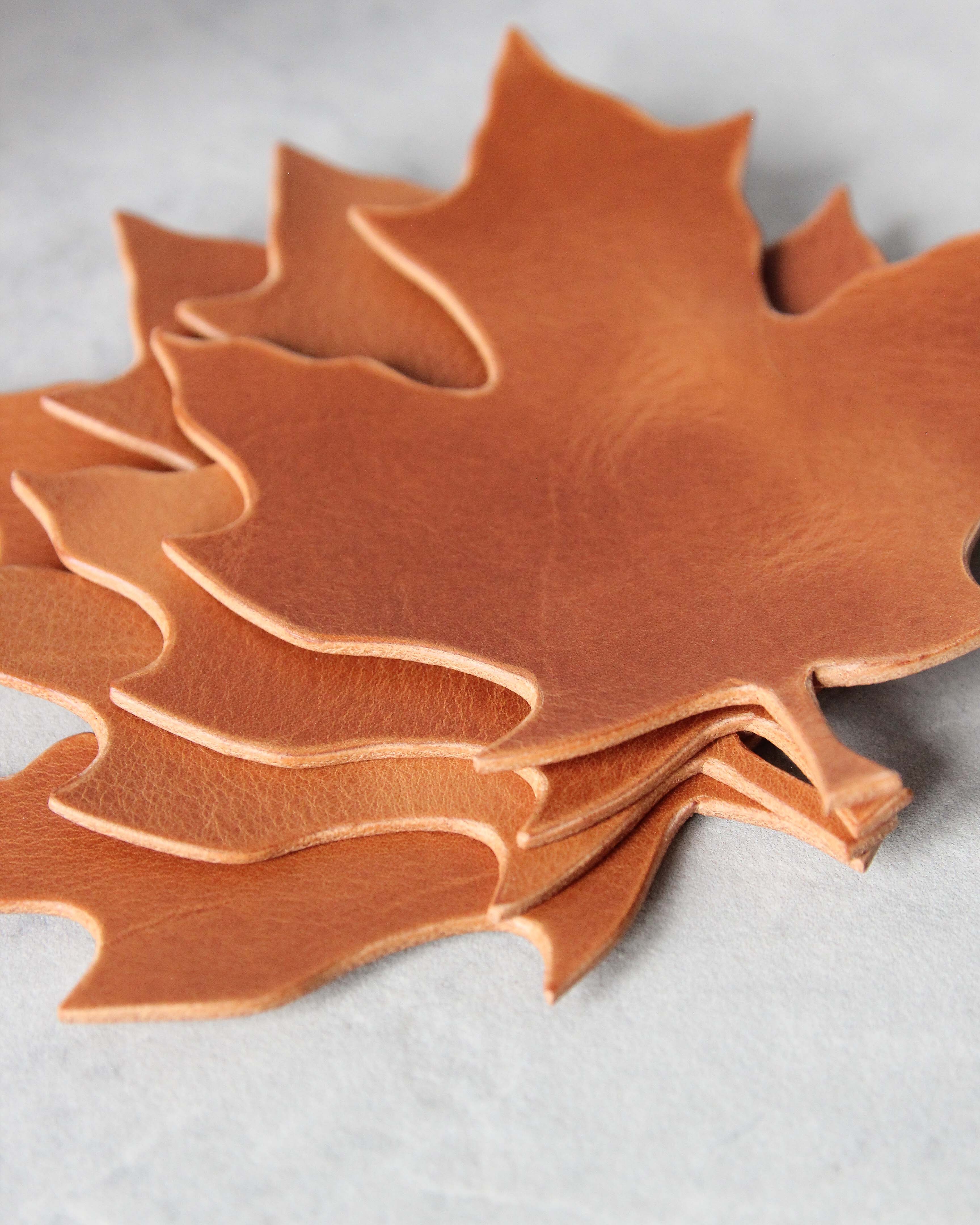 Leaf Leather Coasters, Natural, Side View