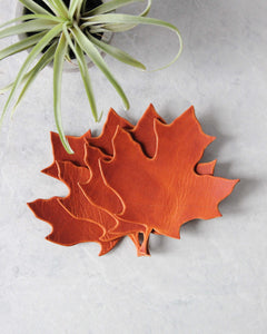 Leaf Leather Coasters, Orange, Top View