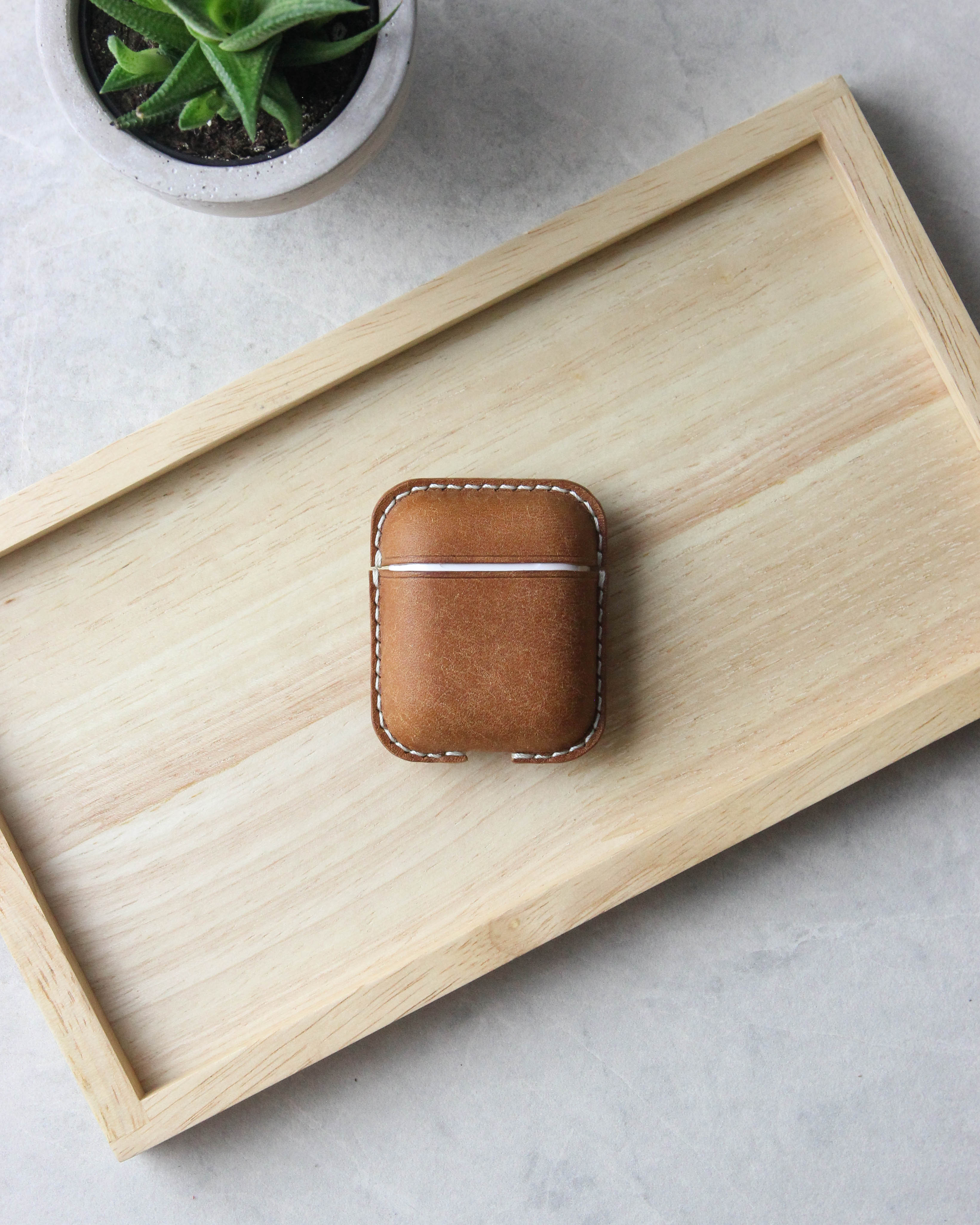 Leather Airpods Case, Beige, Top