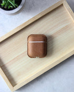 Load image into Gallery viewer, Leather Airpods Case, Beige and Blue, Top
