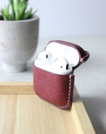 Load image into Gallery viewer, Leather Airpods Case, Burgundy, Open
