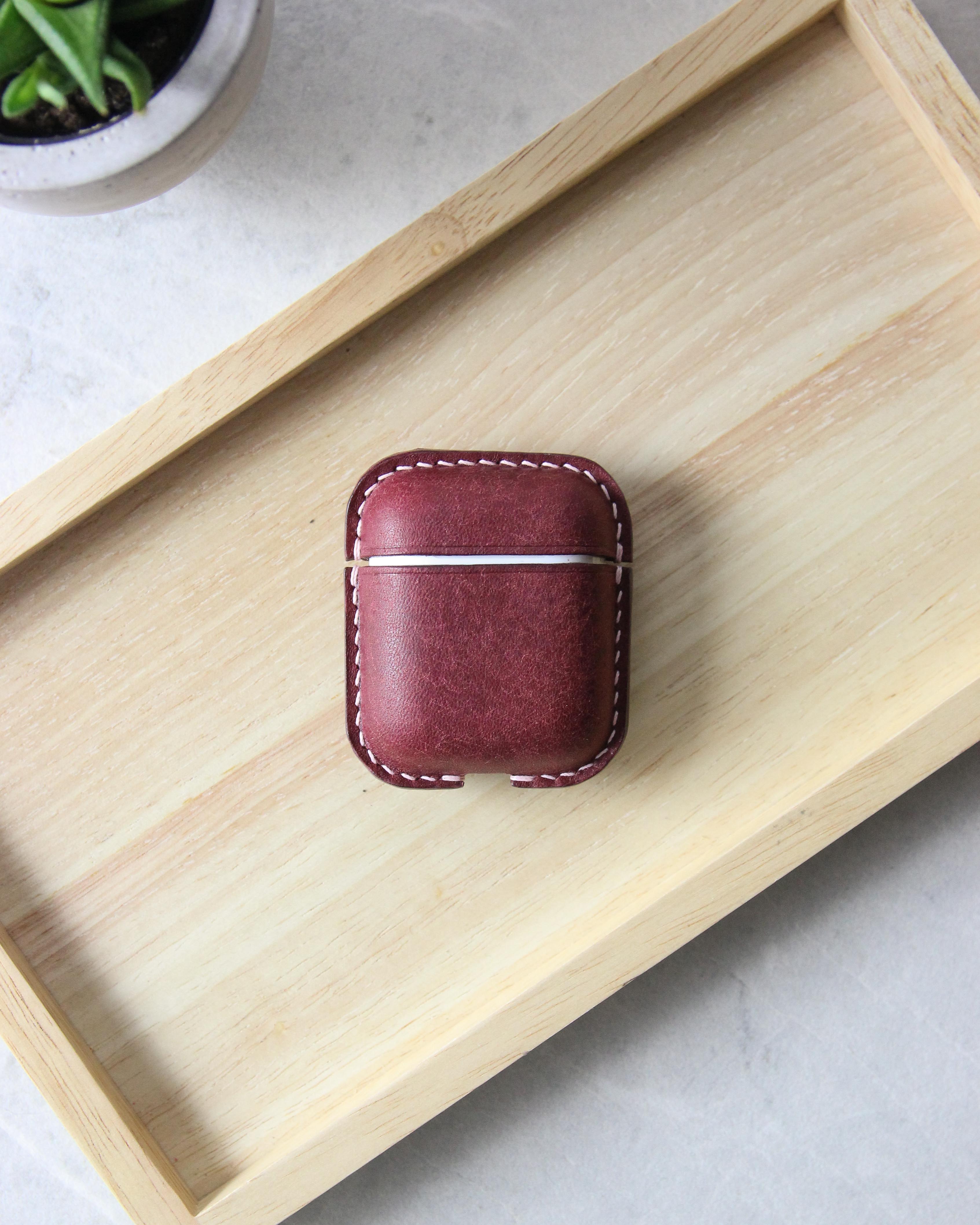 Leather Airpods Case, Burgundy, Top