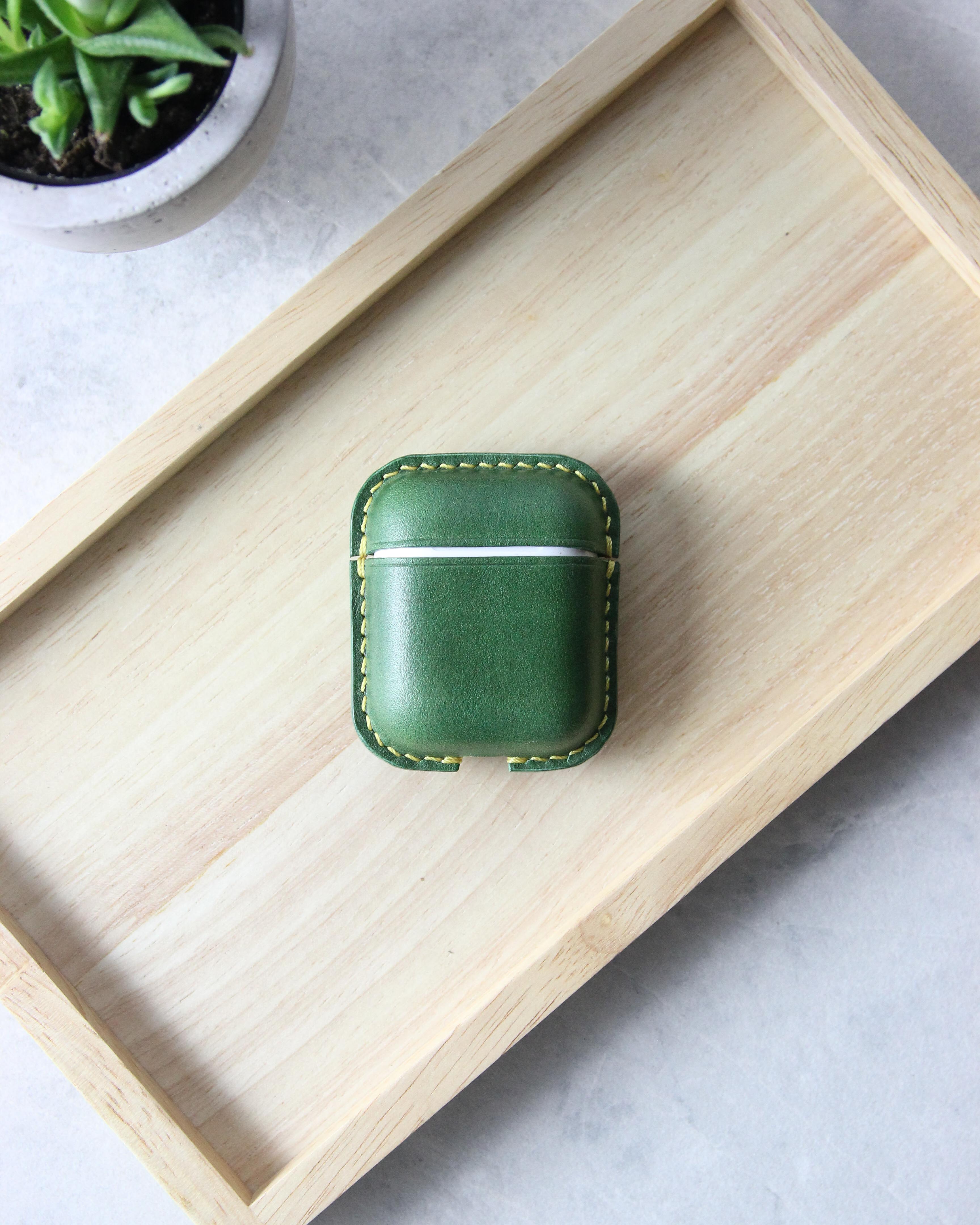 Leather Airpods Case, Green, Top