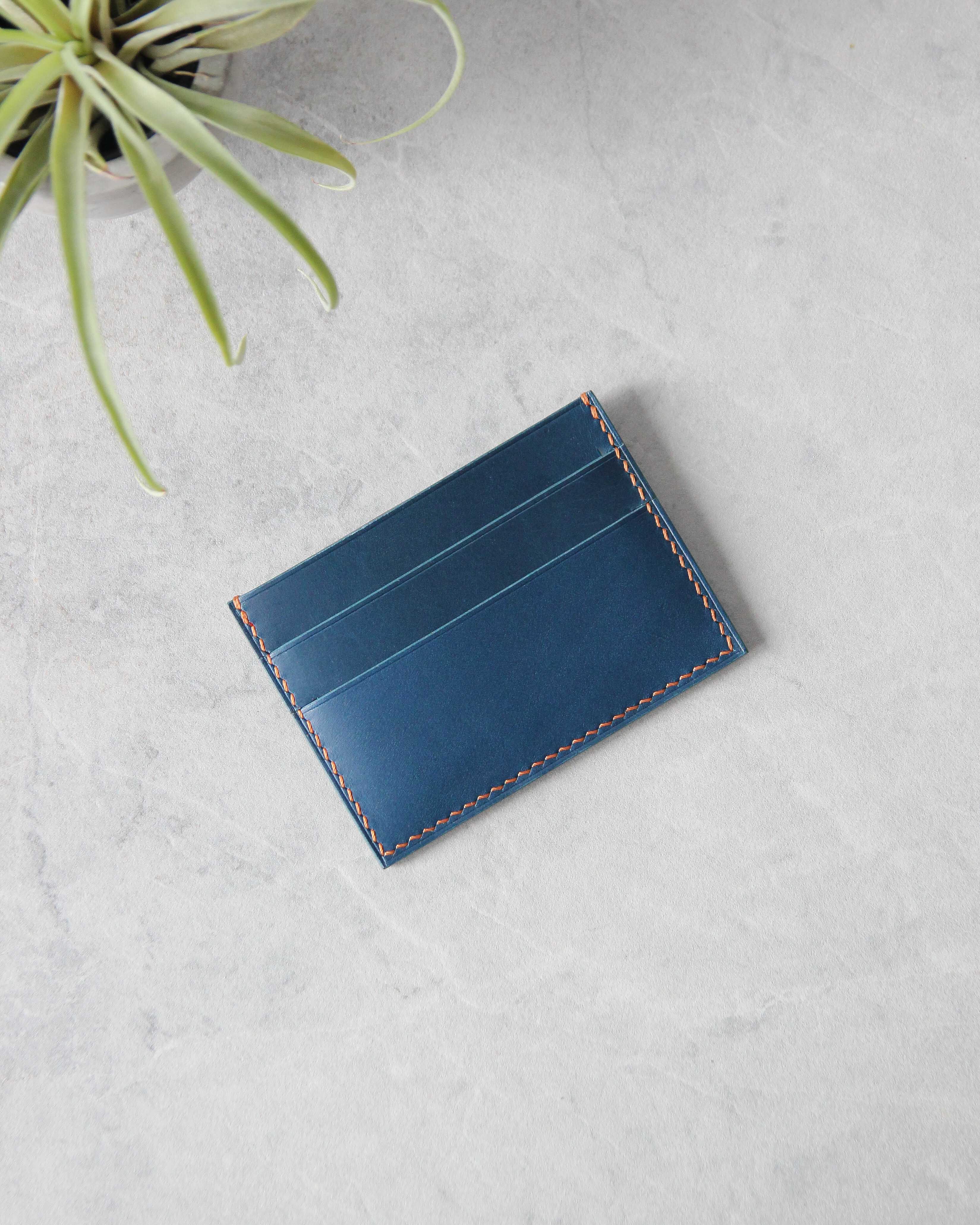 Leather Cardholder, 5 slots, Blue and Orange, Top view