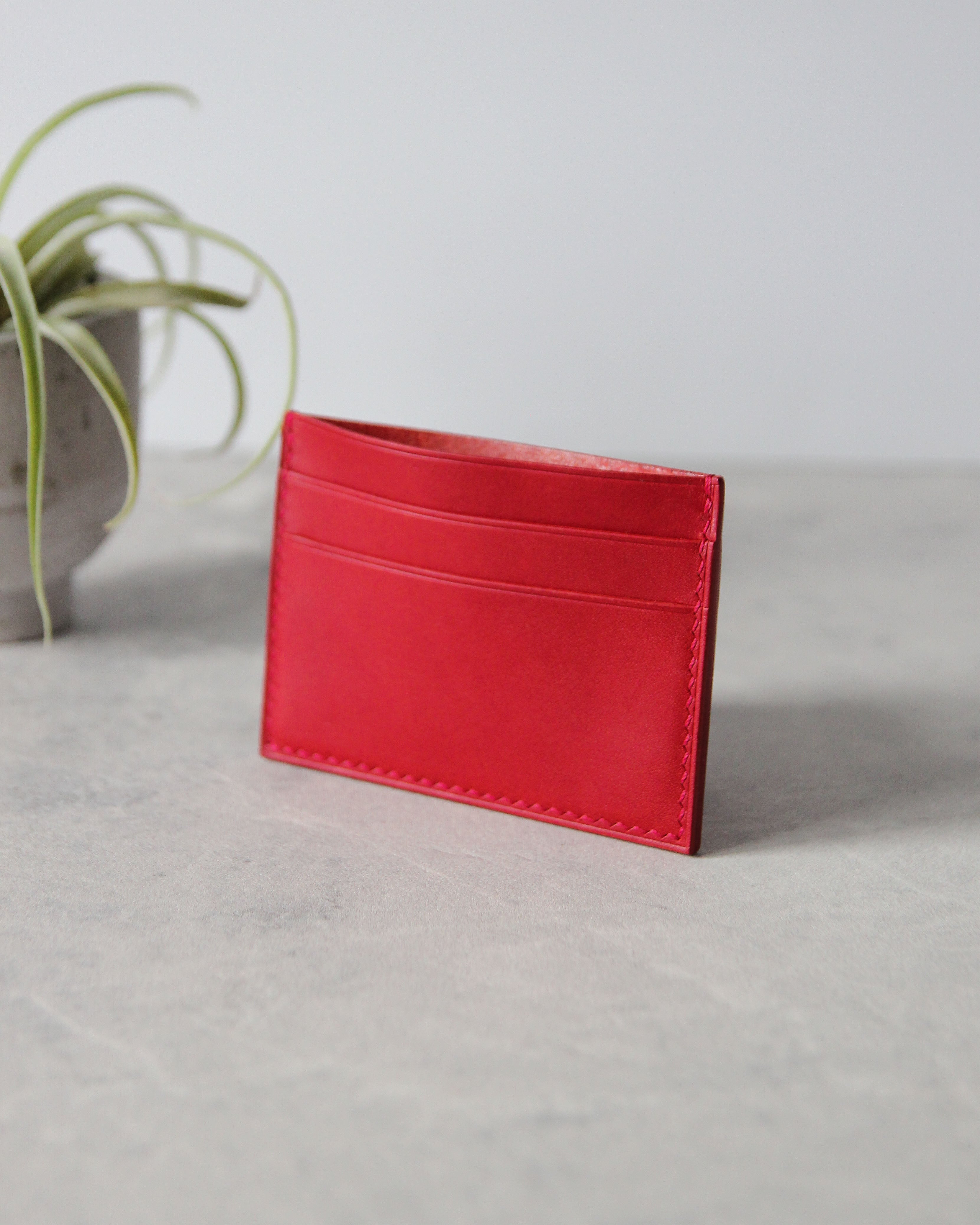 Leather Cardholder, 5 slots, Red, Front view