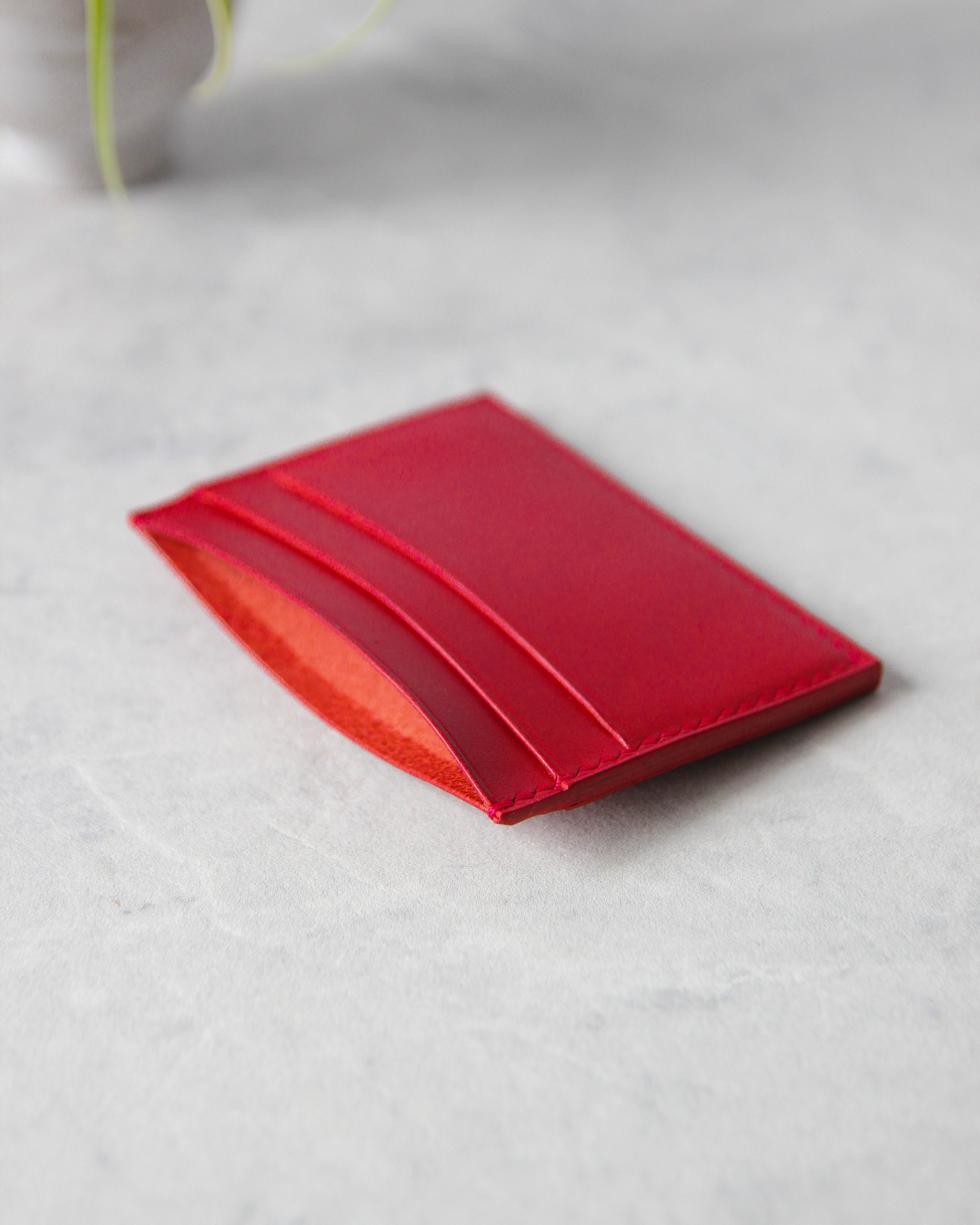 Leather Cardholder, 5 slots, Red, Side view