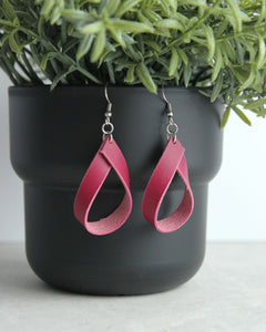 Leather Earring Fushia, Front View