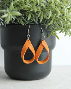 Leather Earring Orange, Front View