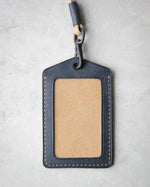 Load image into Gallery viewer, Leather ID Badge Holder, vertical, Marine blue and whiskey, Front view
