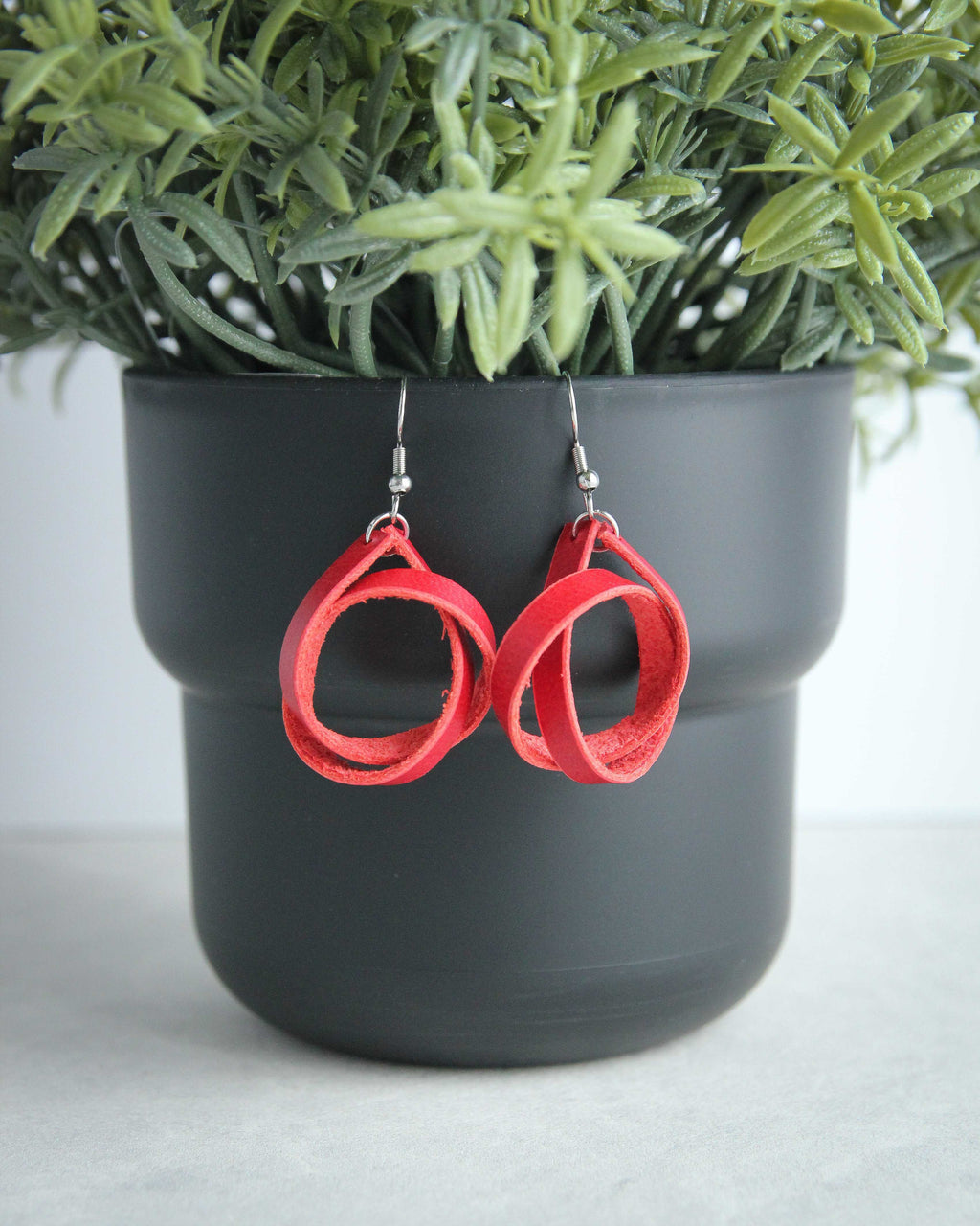 Leather Loop Earring, Red