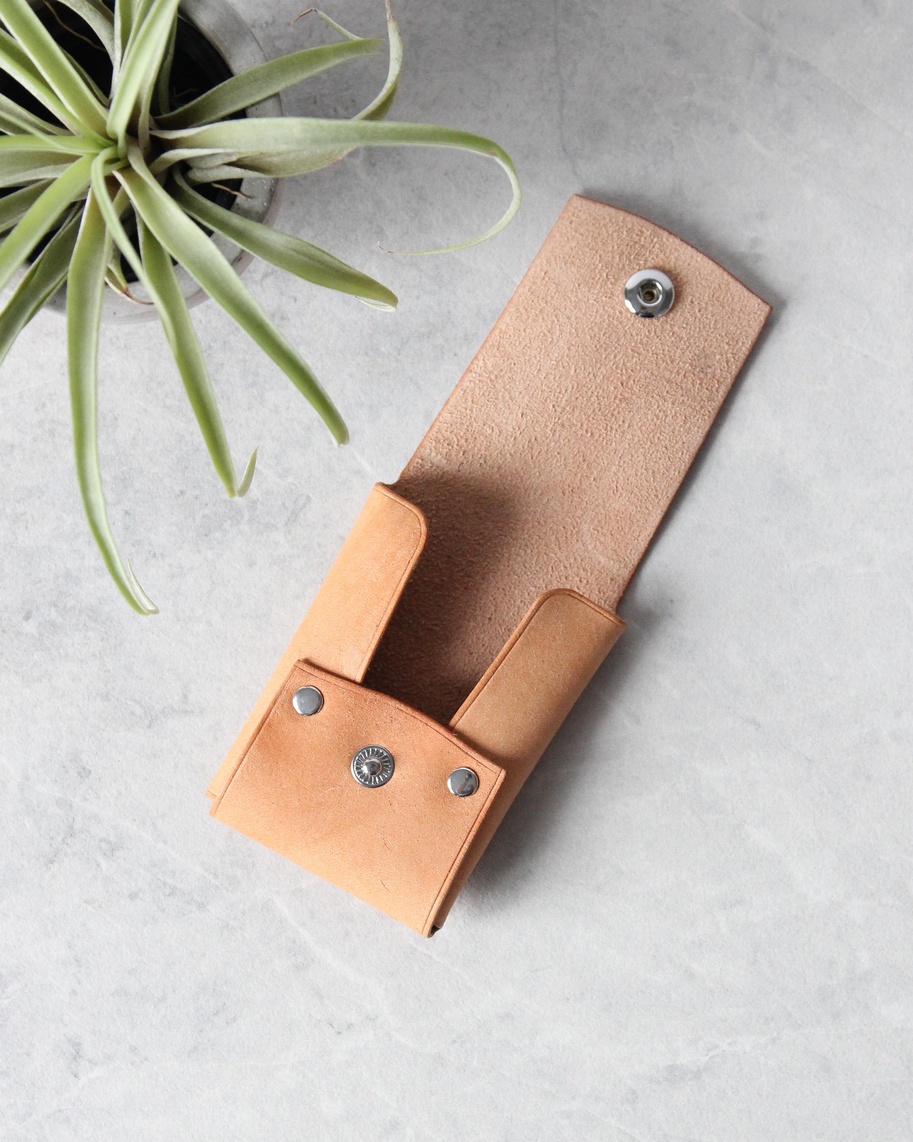 Leather Snap Cardholder, Beige, Open view