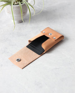 Leather Snap Cardholder, Beige, Side view