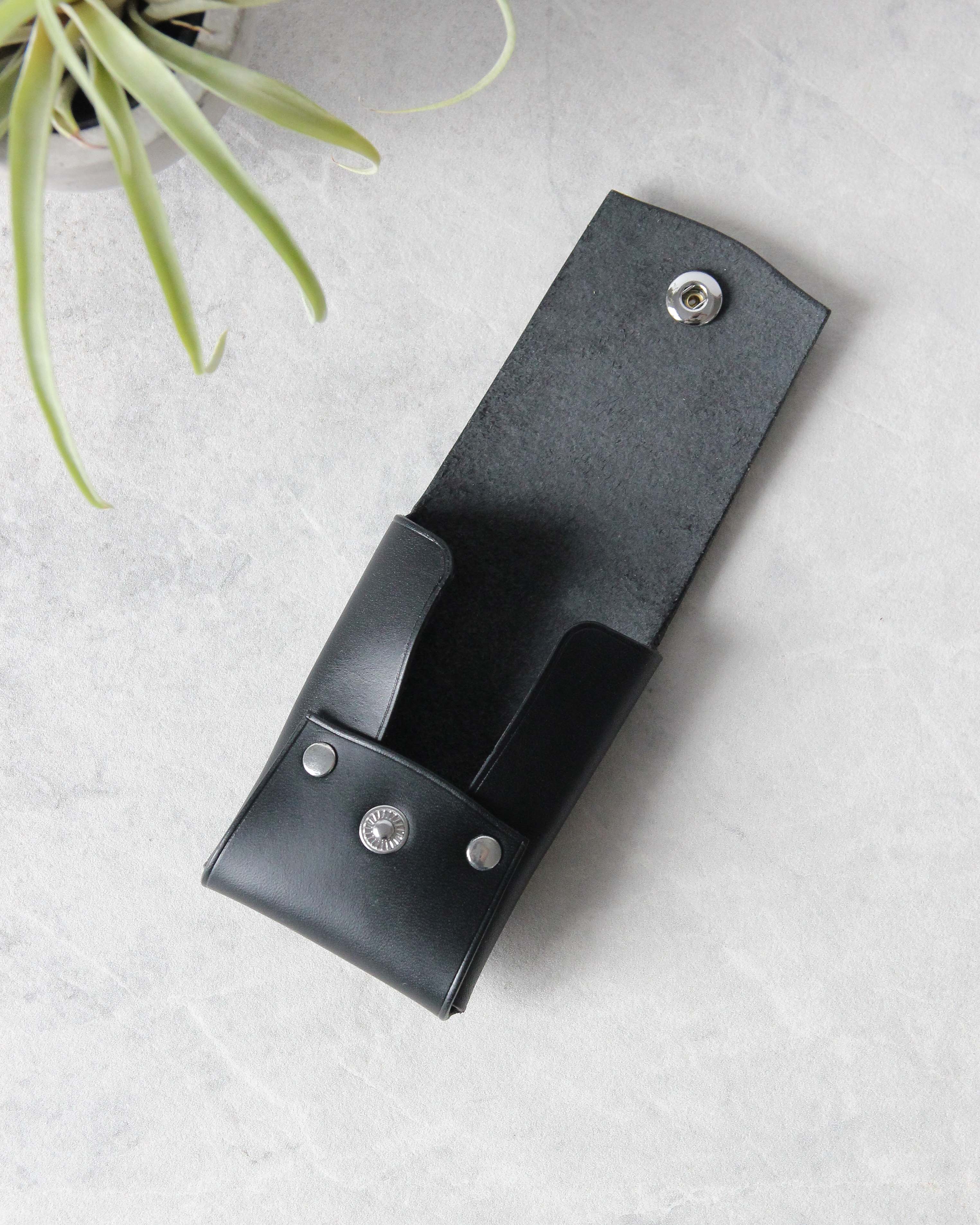 Leather Snap Cardholder, Black, Open view