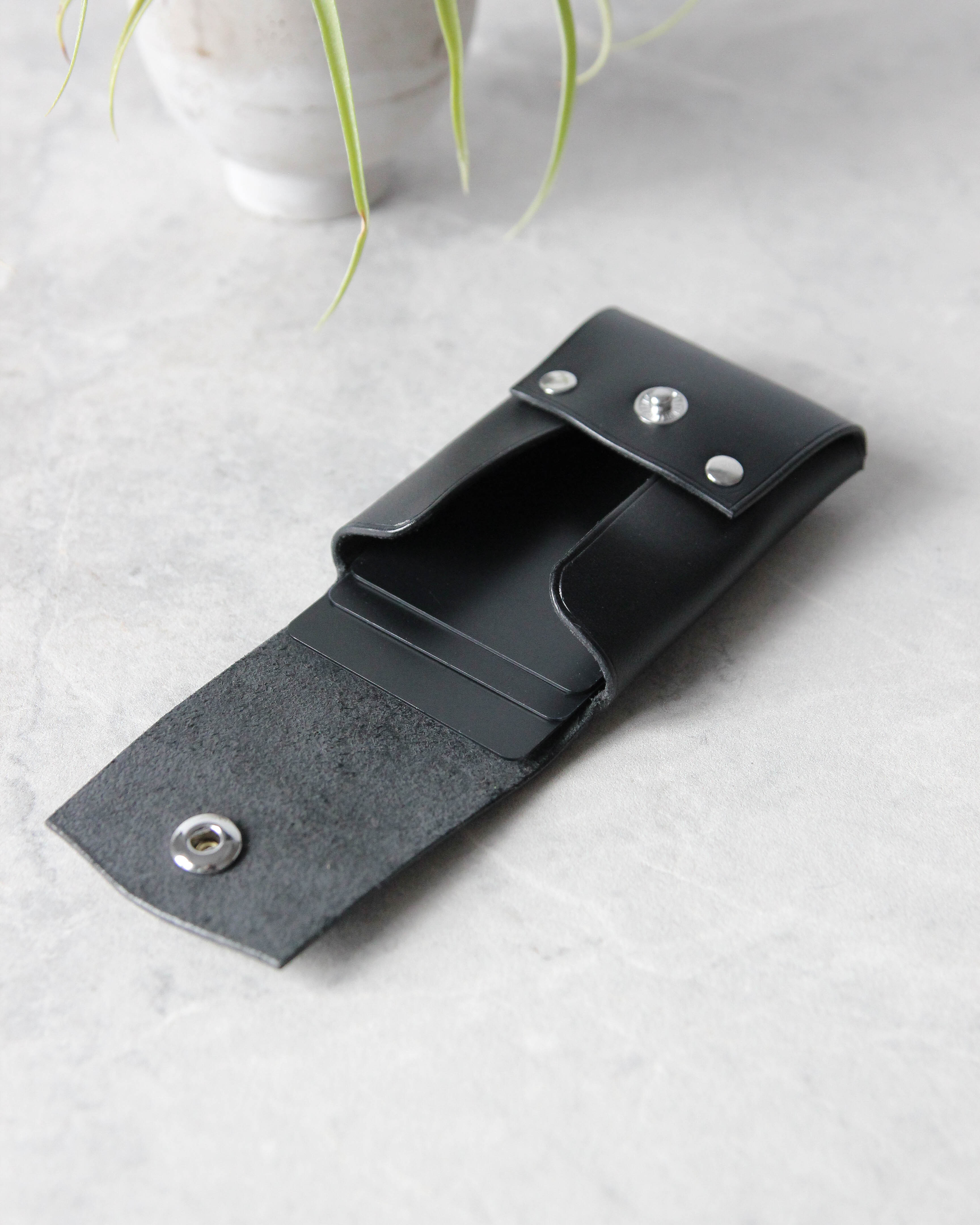 Leather Snap Cardholder, Black, Side view