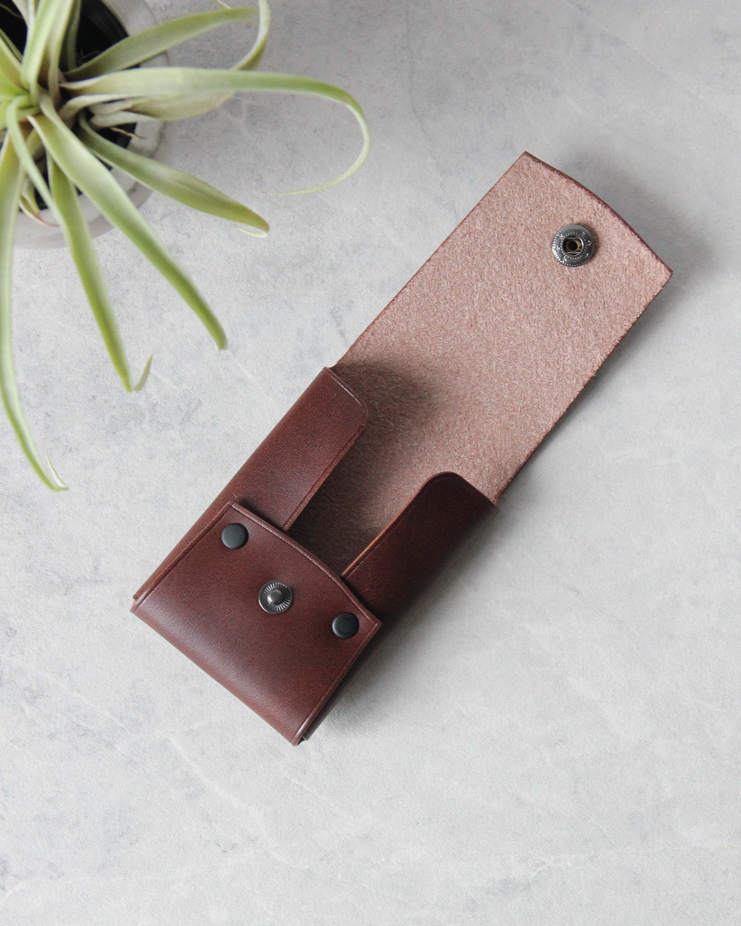 Leather Snap Cardholder, Brown, Open view