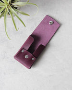 Load image into Gallery viewer, Leather Snap Cardholder, Purple, Open view
