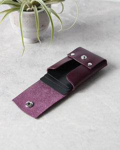Leather Snap Cardholder, Purple, Side view