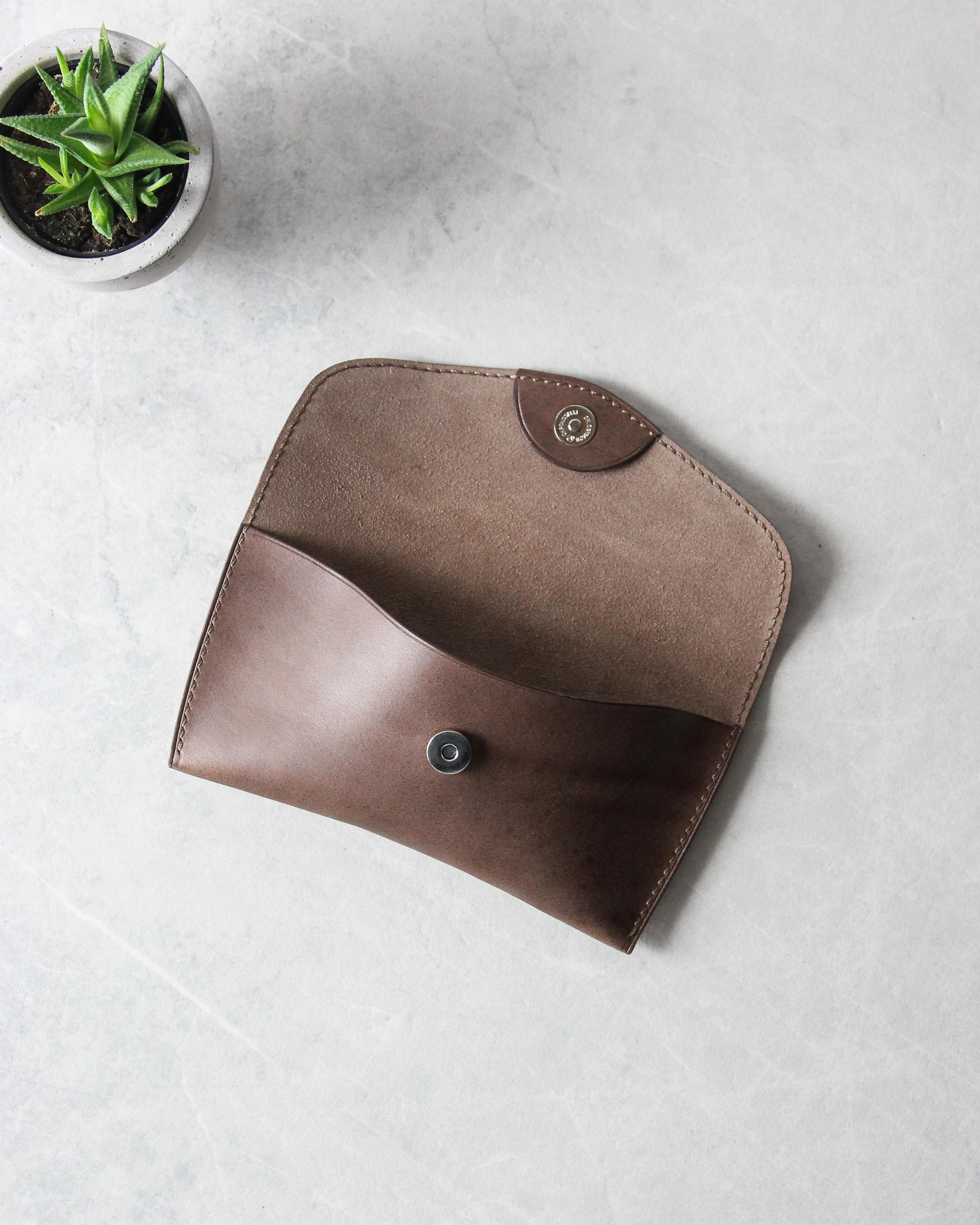 Leather Sunglasses Case, Brown, Top View