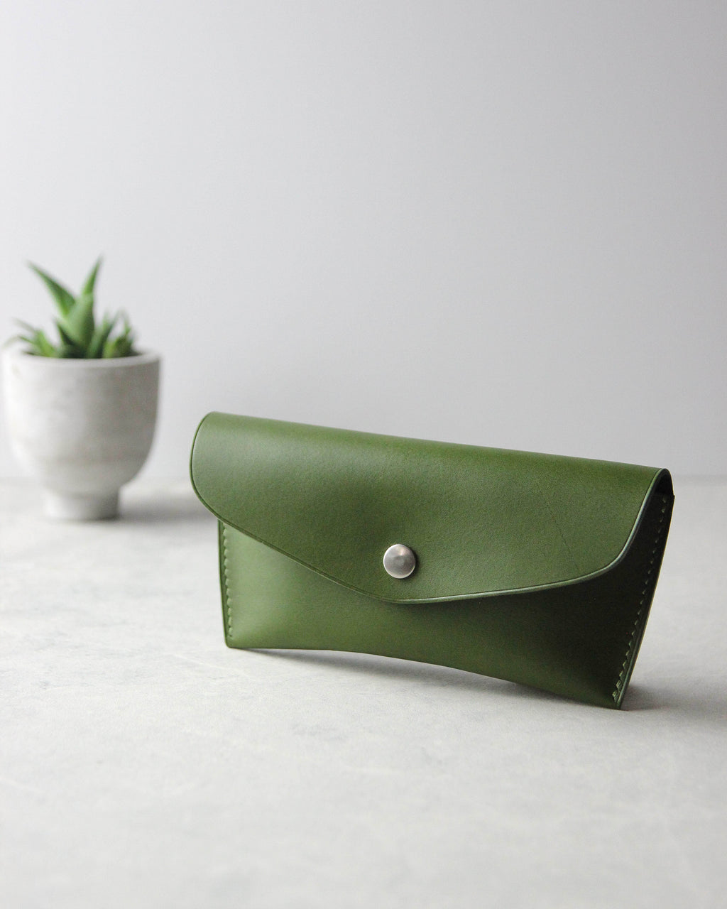 Leather Sunglasses Case, Green, Front View