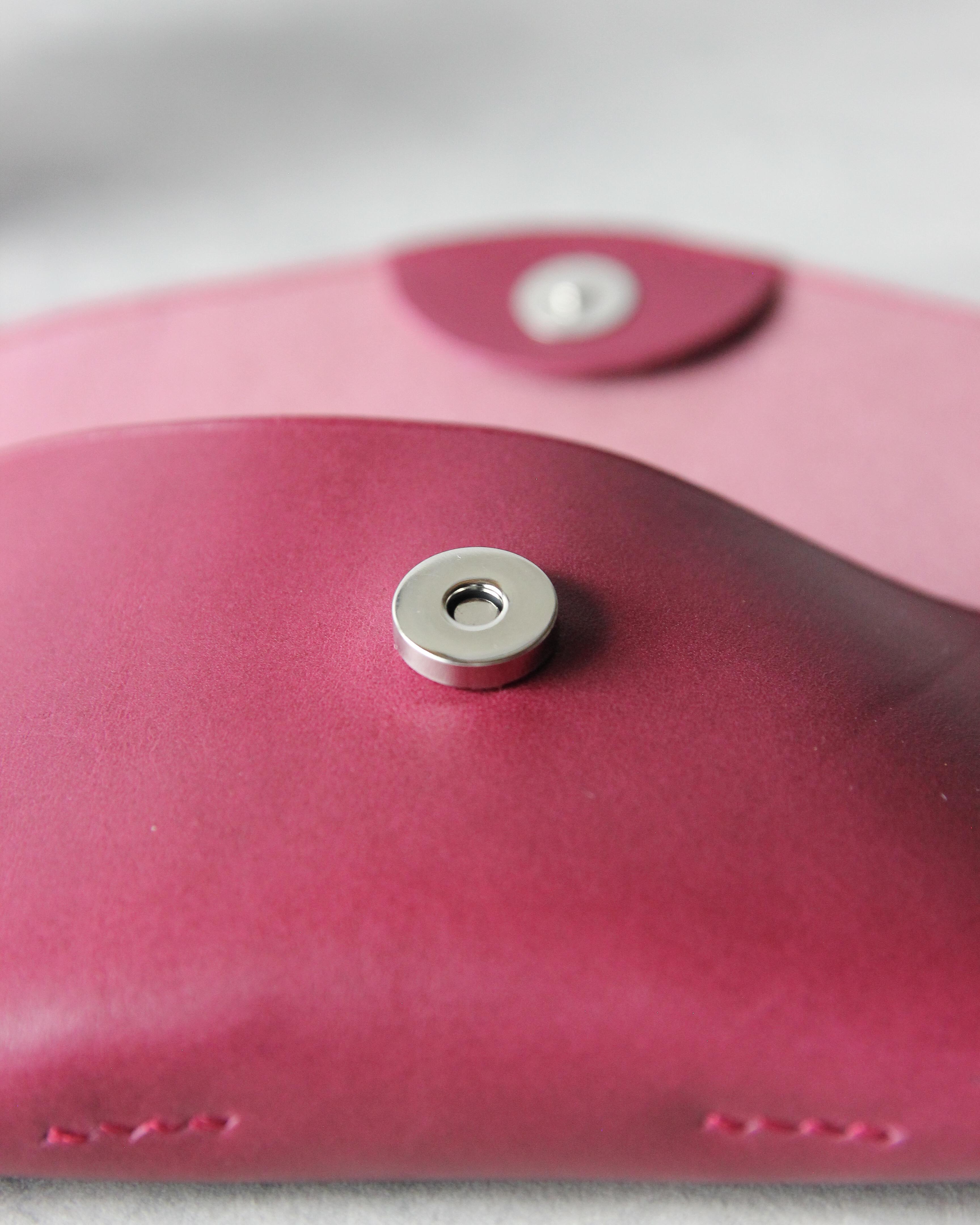 Leather Sunglasses Case, Magenta, Detail View