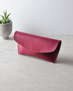 Leather Sunglasses Case, Magenta, Front View
