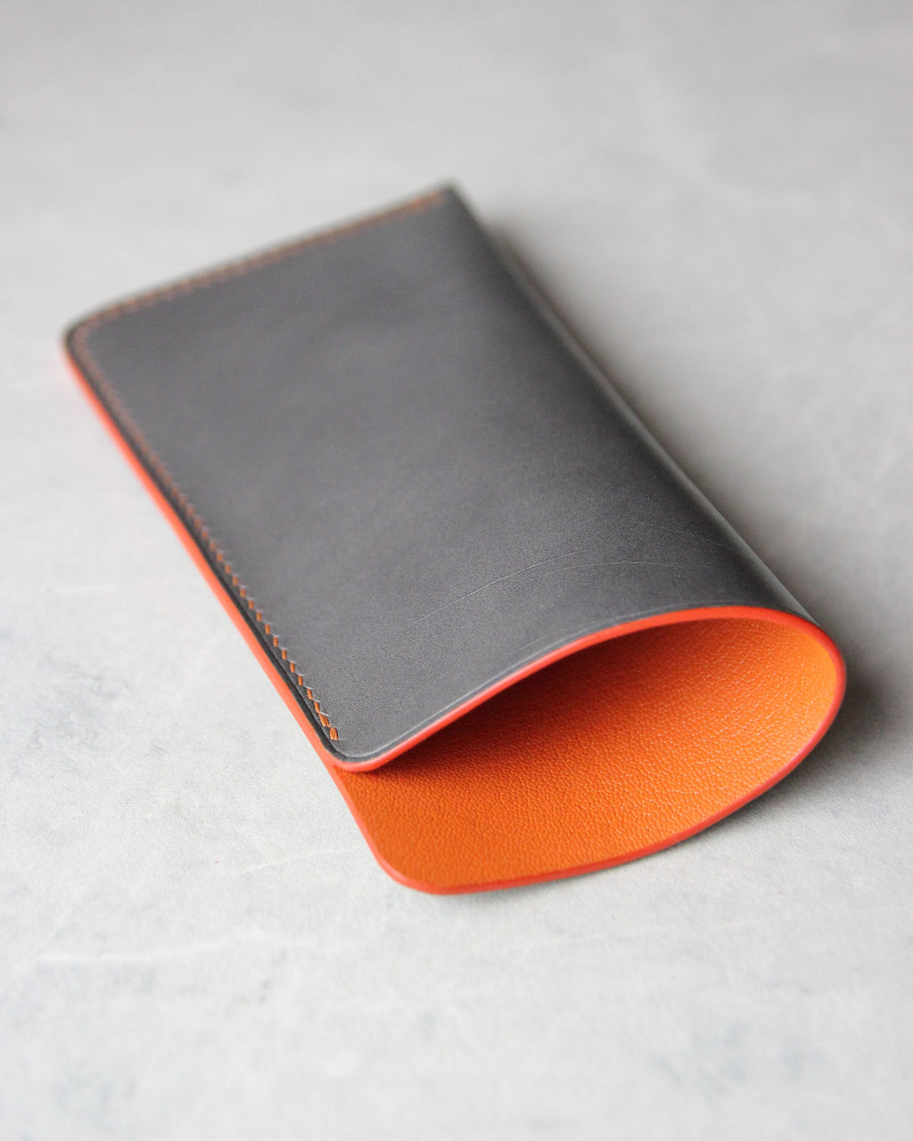 Leather Sunglasses Sleeve, Gray and Orange, Top View