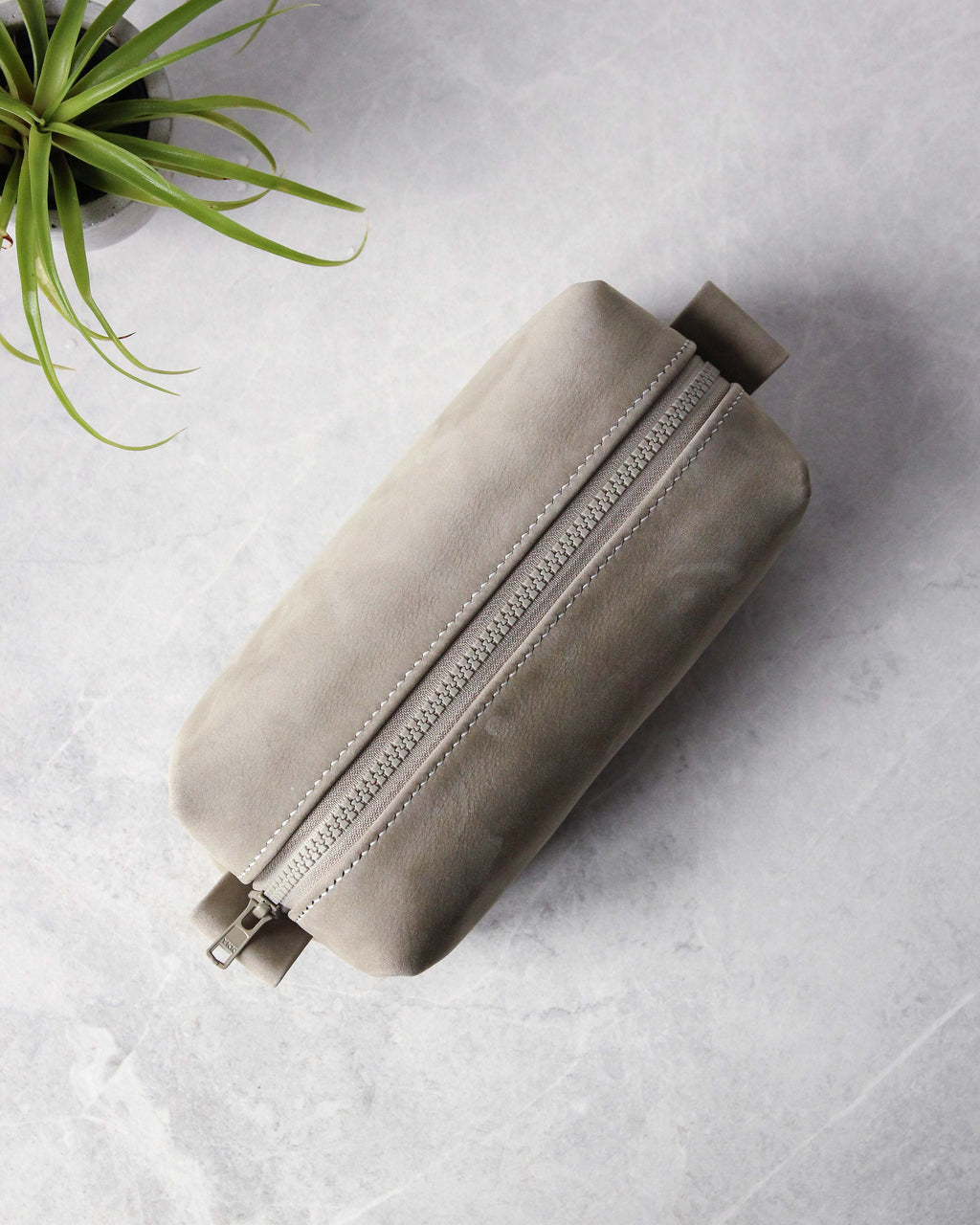 Leather Toiletry Bag, Sage Green, Top View
