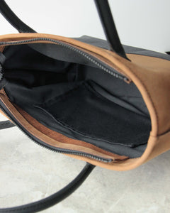 Leather Tote Bag, Brown and Black, Black Interior Lining