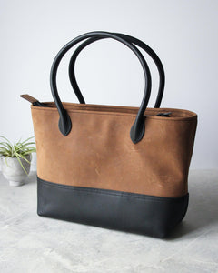 Leather Tote Bag, Brown and Black, General View