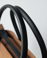 Load image into Gallery viewer, Leather Tote Bag, Brown and Black, Handle Stitching Detail
