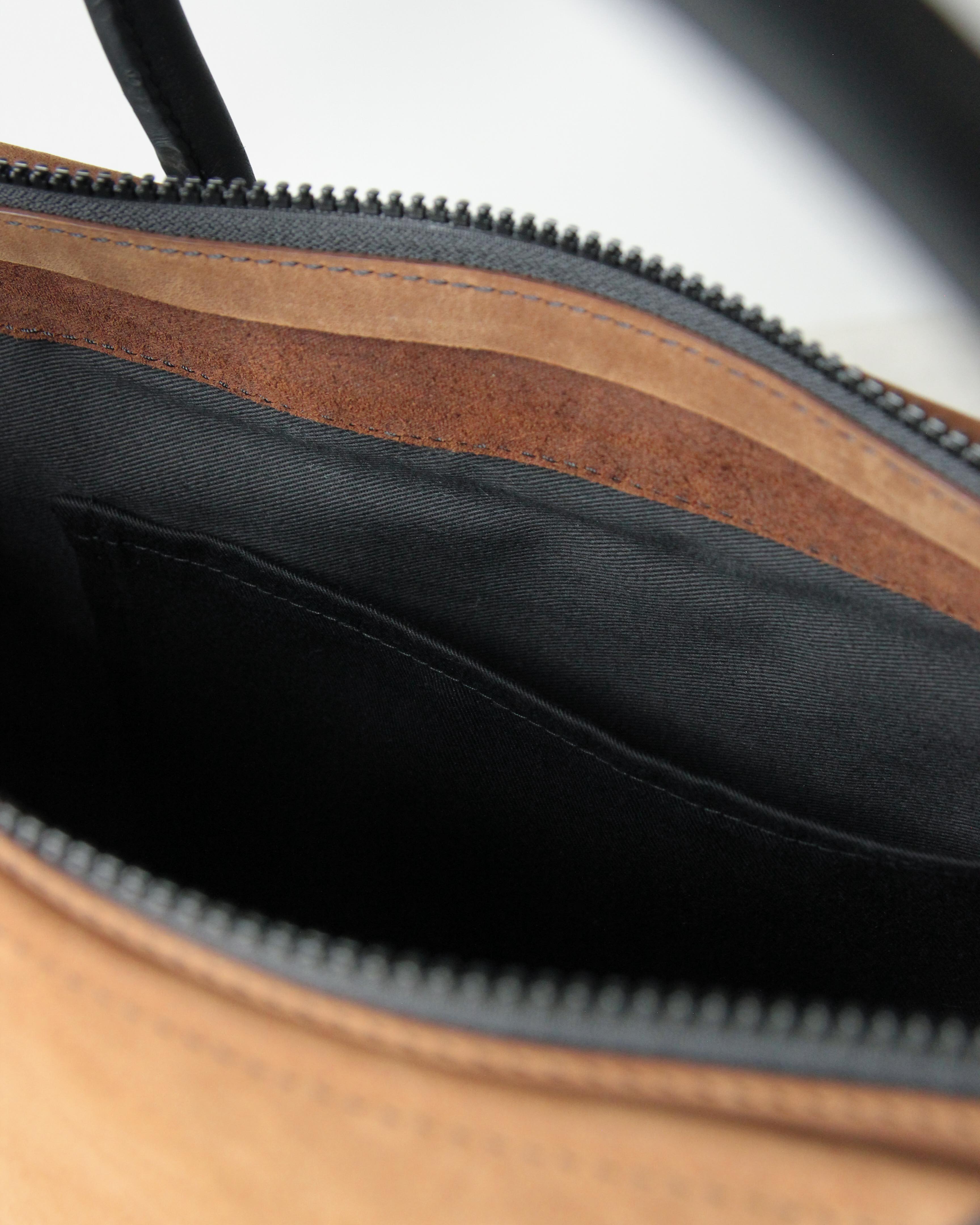 Leather Tote Bag, Brown and Black, Interior Detail
