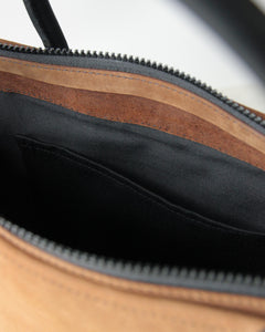 Leather Tote Bag, Brown and Black, Interior Detail
