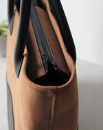 Load image into Gallery viewer, Leather Tote Bag, Brown and Black, Zipper Closure
