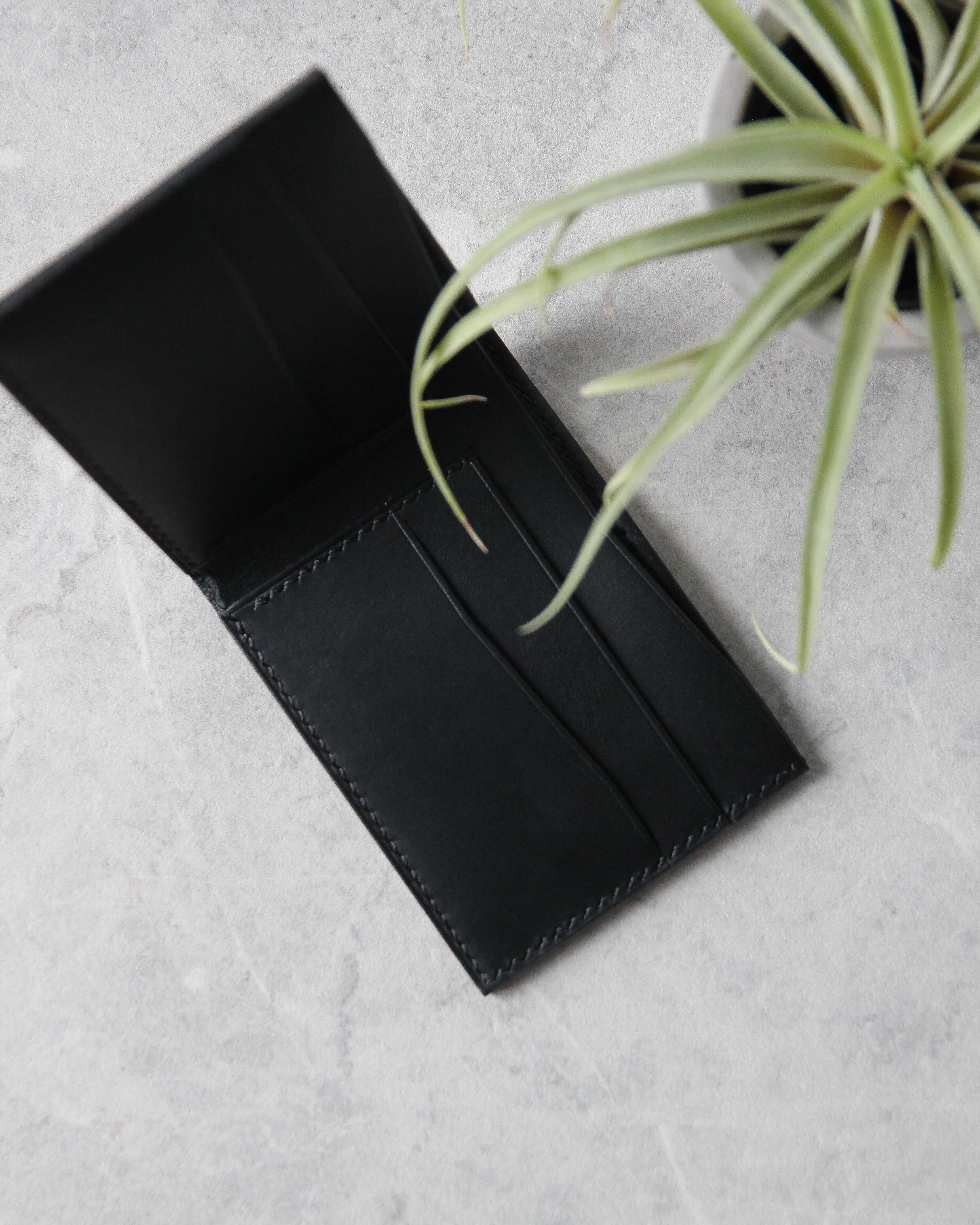 Leather Wallet ,Black, 4 slots, Top view