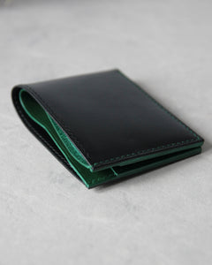 Leather Wallet ,Black and green, 4 slots, Detail view