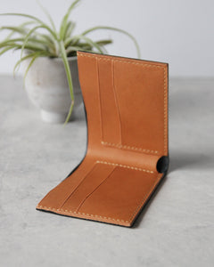 Leather Wallet ,Black and whiskey, 4 slots, Side view