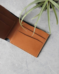 Leather Wallet ,Black and whiskey, 4 slots, Top view