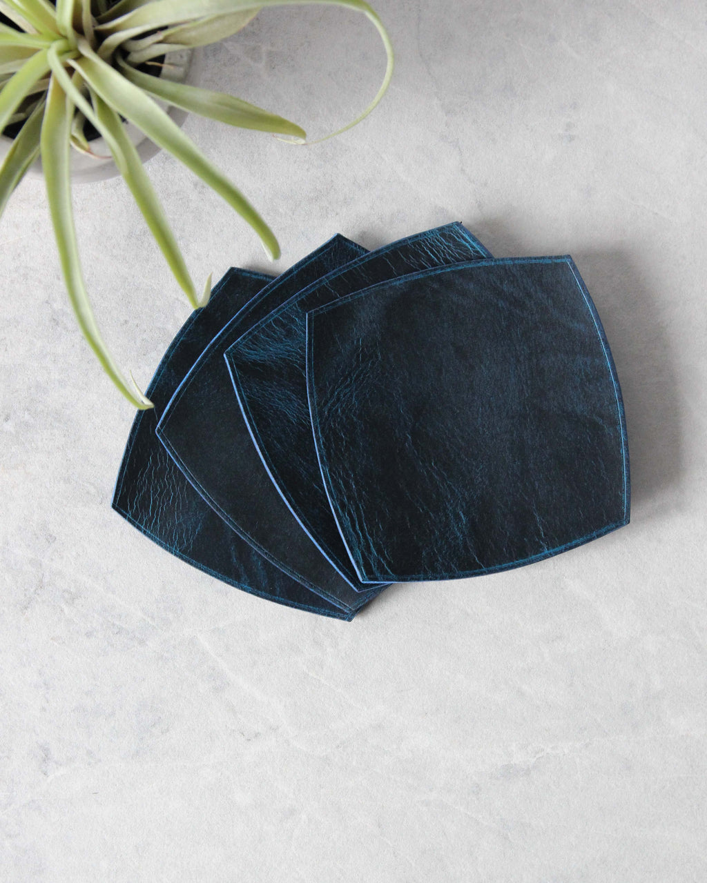 Square Leather Coasters, Blue, Top View
