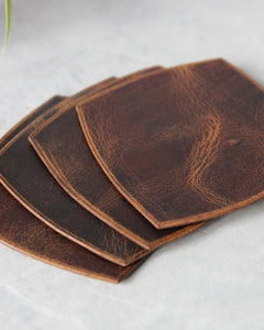 Square Leather Coasters, Brown, Side View