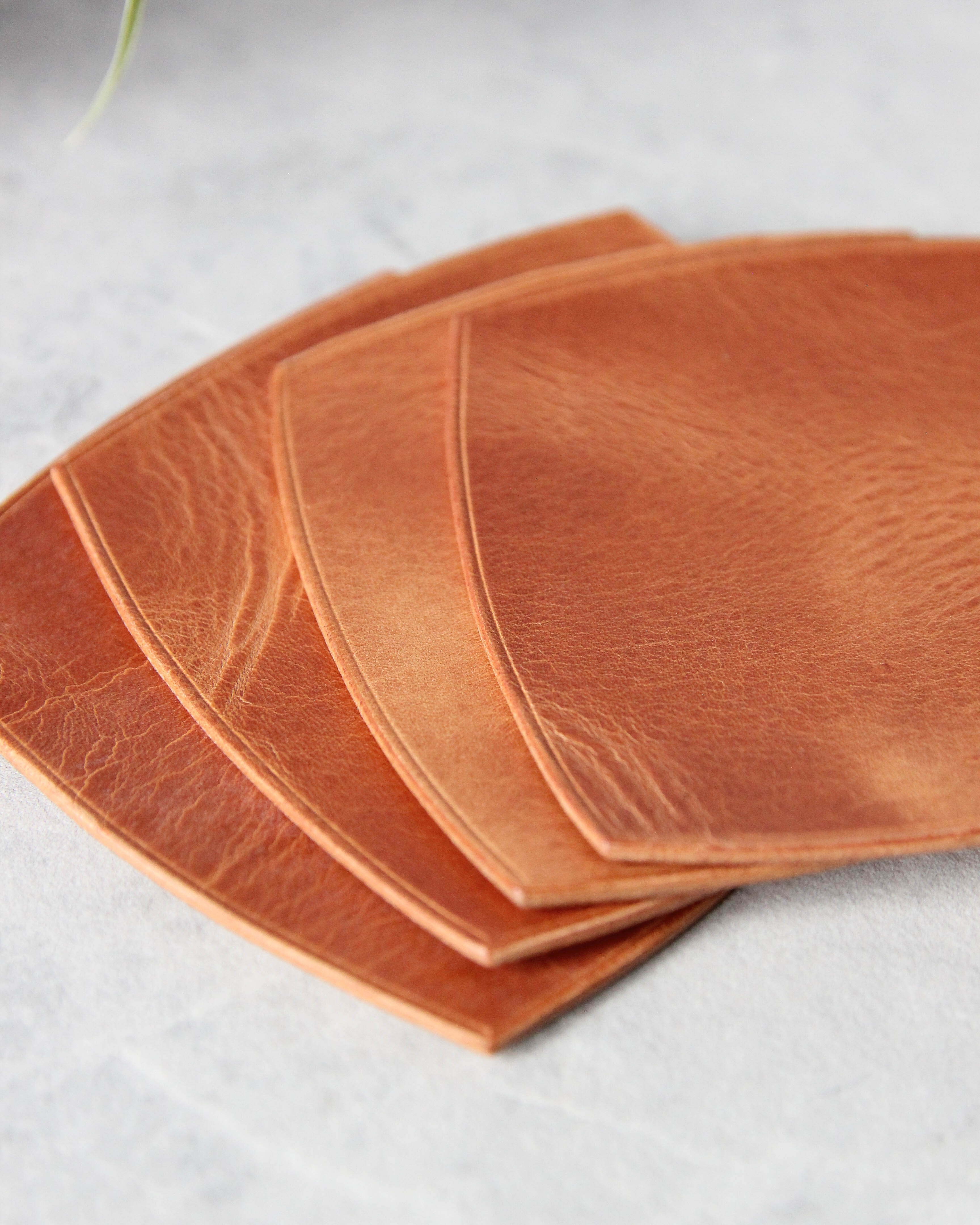 Square Leather Coasters, Natural, Side View